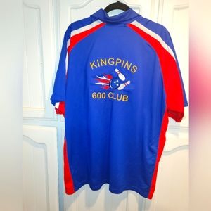 Custom Embroidered Kingpins bowling polo. Red, white, and blue.  3XL